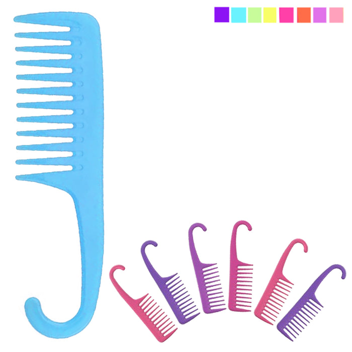 6 Pack Shower Combs w/ Hook Wet Dry Hair Wide Tooth Detangles Wash Care Durable
