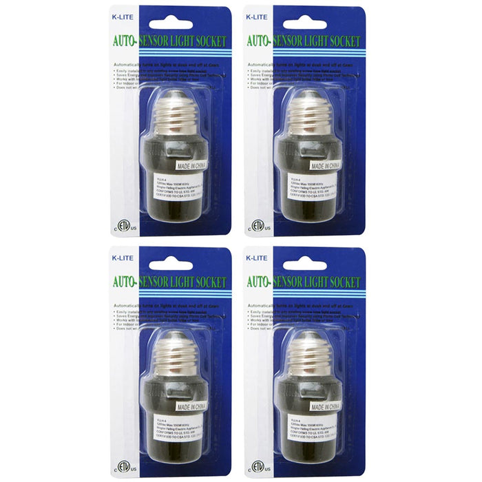 4 Pk Dusk To Dawn Light Smart Auto Sensor Photocell Control Screw Bulb Socket