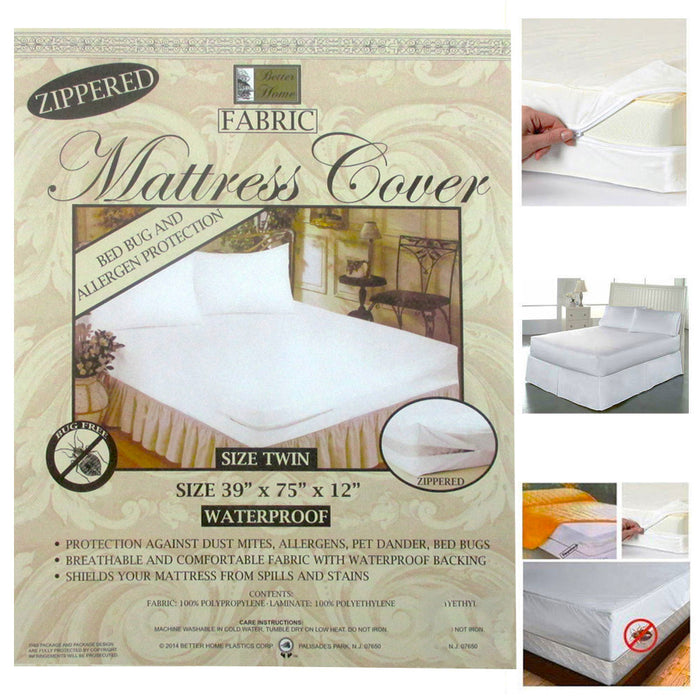 12X Zippered Fabric Mattress Cover Twin Size Bed Bug Proof Waterproof Protector
