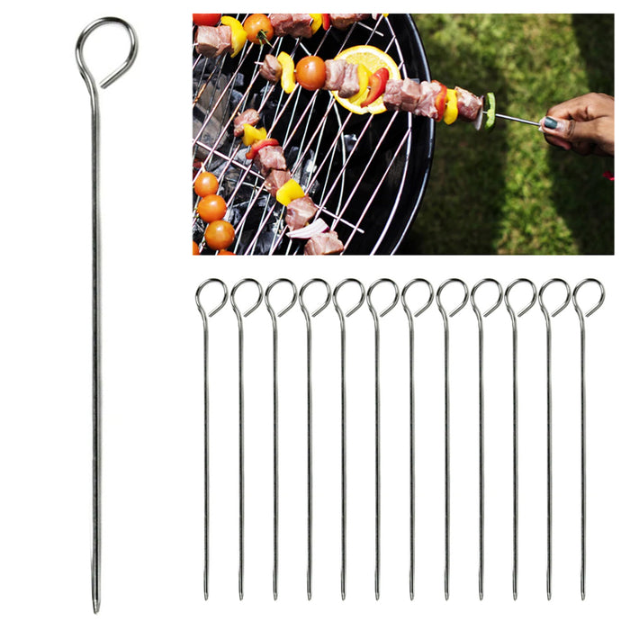 12 Barbecue Skewers Stainless Steel Metal BBQ Cooking Roasting Food Grill Sticks