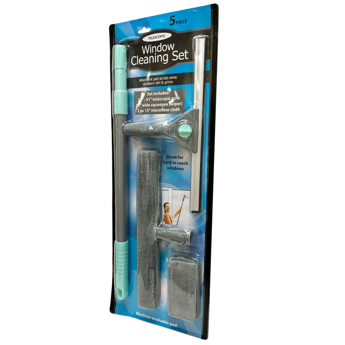 10 PC Window Squeegee Cleaning Kit 51" Extension Pole Wiper Microfiber Cloths