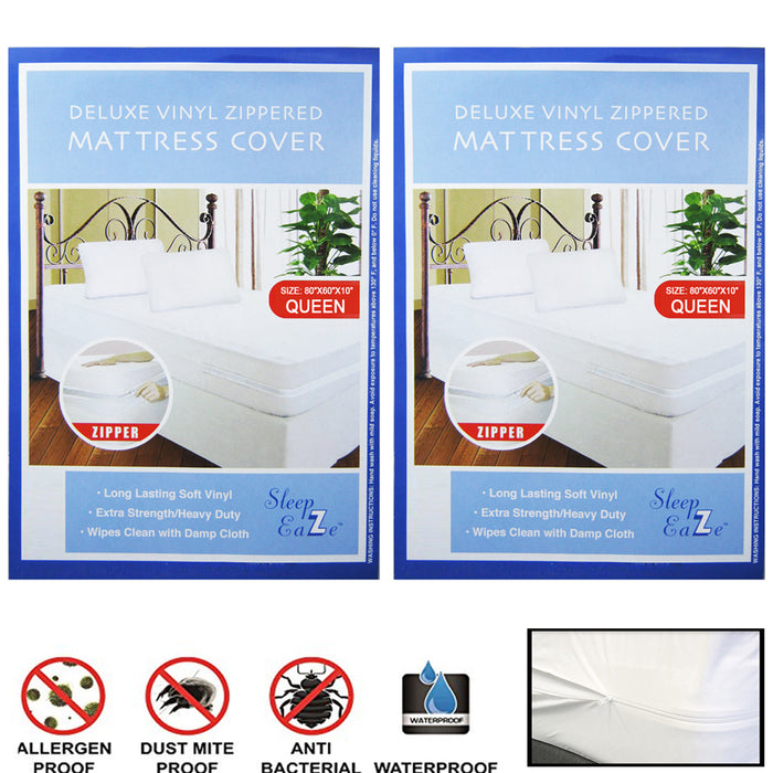 2 Queen Size Mattress Cover Zipper Protects Against Bed Bugs Dust Allergy Relief