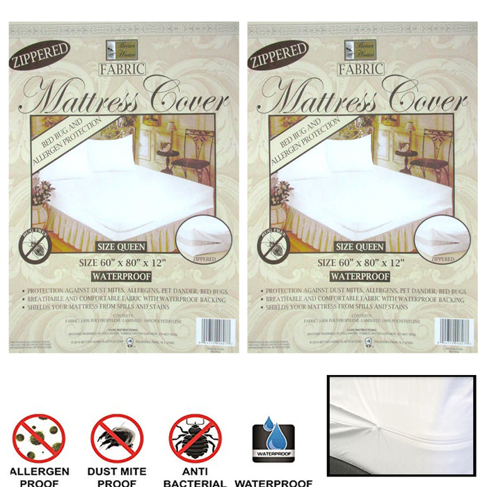 2 Queen Size Zippered Mattress Cover Waterproof Bed Bug Dust Mite Protect Fabric