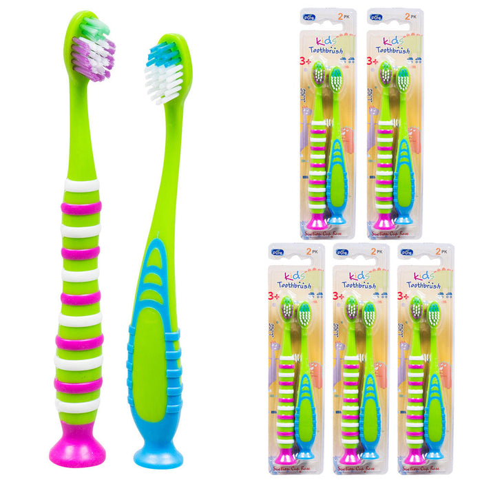 10 Pack Kids Toothbrush Extra Soft Bristles Suction Cup Holder Clean Oral Care