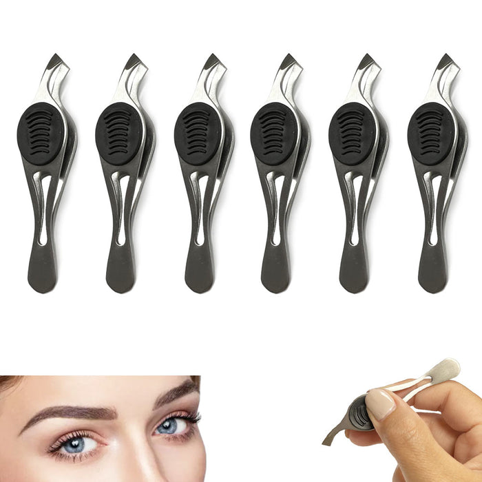 6 Pack Precision Stainless Steel Slant Tweezers Eyebrow Removal Angled Tip Grip