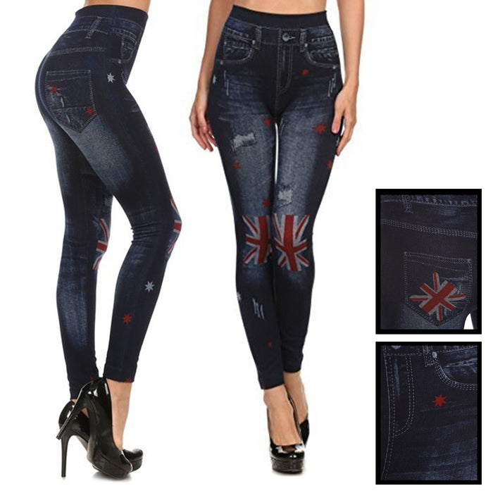 Ladies Denim Look Slim Skinny Jeans Stretchy Pants Leggings Jeggings F —  AllTopBargains