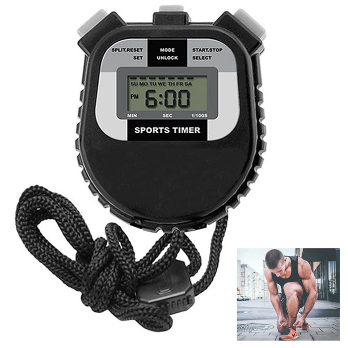 Digital Electronic Timer LCD Sport Stopwatch Date Time Alarm Counter Chronograph