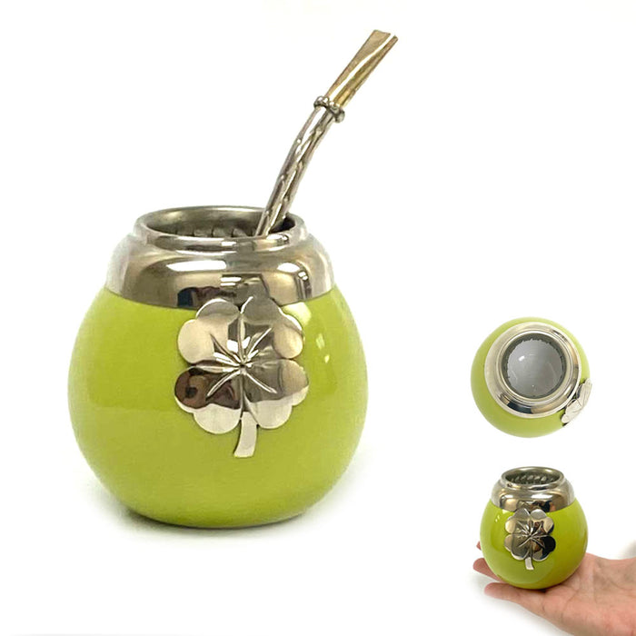 Ceramic Mate Gourd Argentina Mate Tea Cup Thick Bombilla Straw Drink Alpaca Set