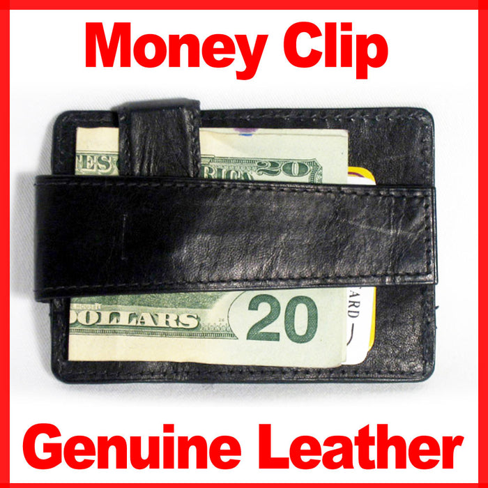 Genuine Leather Money Clip Wallet Belt Slim Double Sided Credit Card ID Pocket