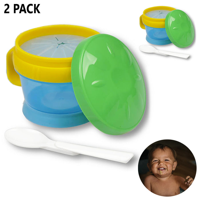 2 Pack Snack Catcher Baby Toddler Cup & Feeding Bowl w/ Spoon BPA Free Container