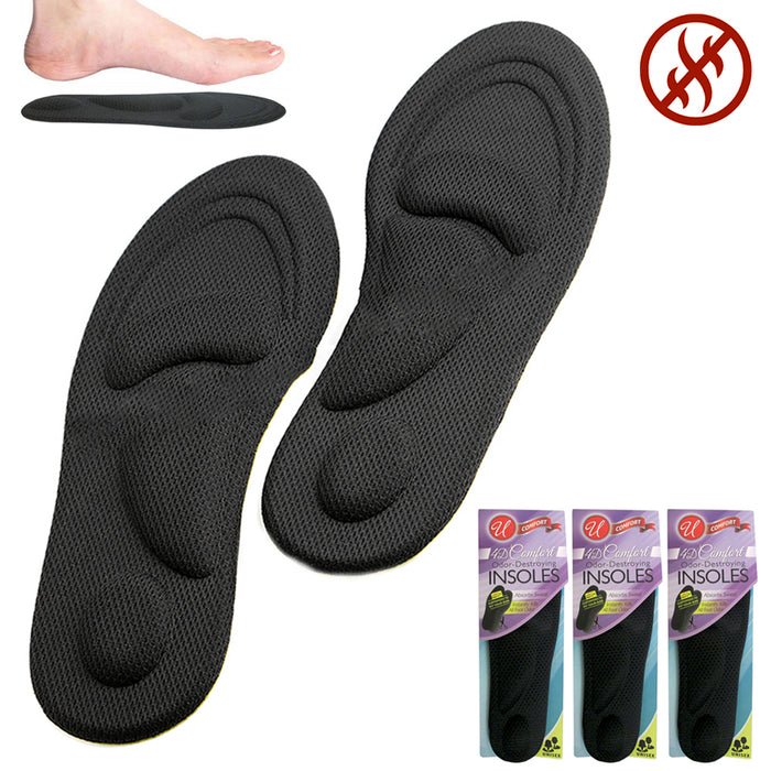 3 Pairs Odor Destroying Insoles 4D Comfort Heavy Duty Cushion Pain Relief Unisex
