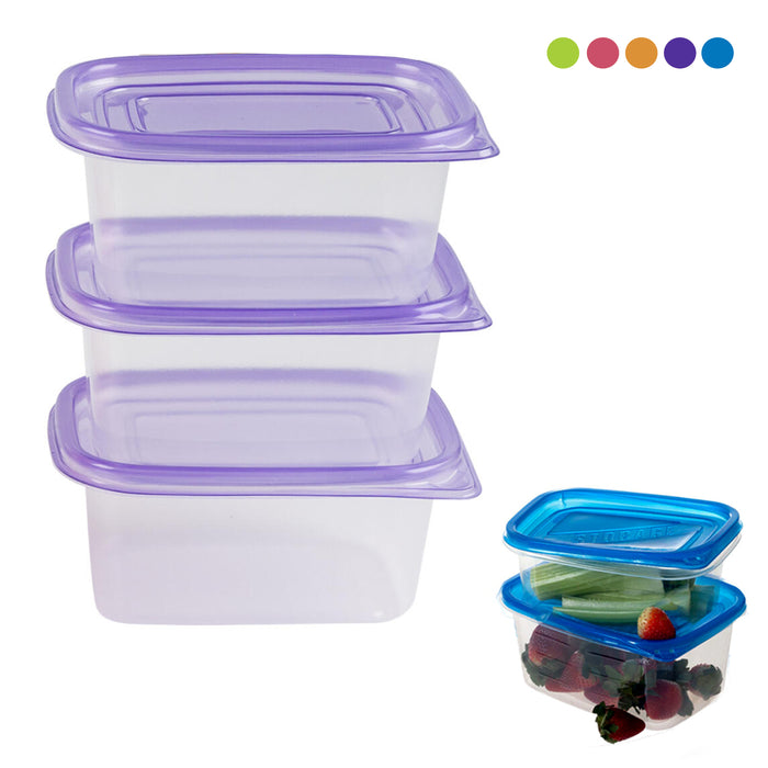 3 x Food Storage Container Freezer Microwave Dishwasher Safe Lids Lunch BPA Free, Blue