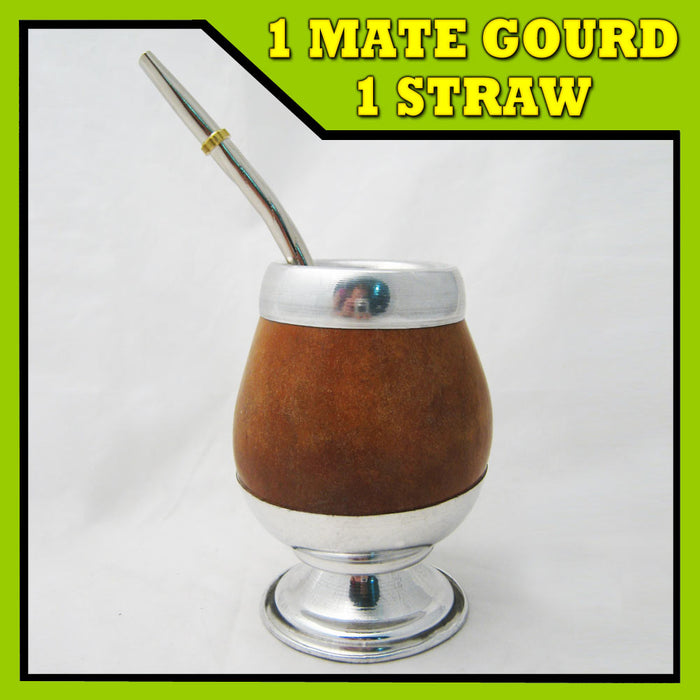 ARGENTINA MATE GOURD CUP GREEN TEA STRAW BOMBILLA HANDMADE ARTISAN KIT NEW 4224!