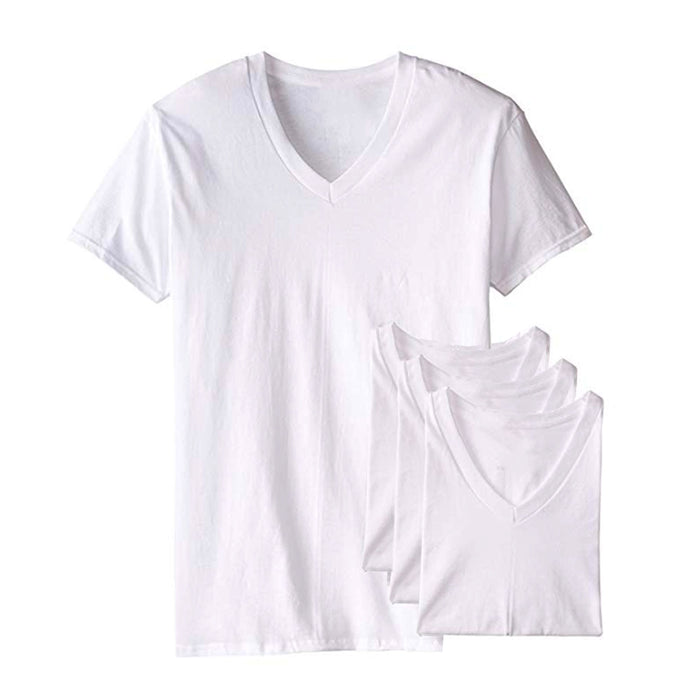 3 Pack Men V-Neck T-Shirt 100% Cotton White Plain Tee Undershirt Comfy Classic S