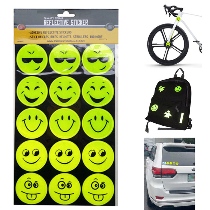 15 PC Emoji Reflective Stickers Neon Decals Night Safety Car Bicycle Bag Helmet