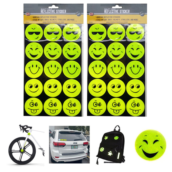 30 PC Neon Reflective Stickers Emoji Decals Night Safety Bag Helmet Car Bicycle