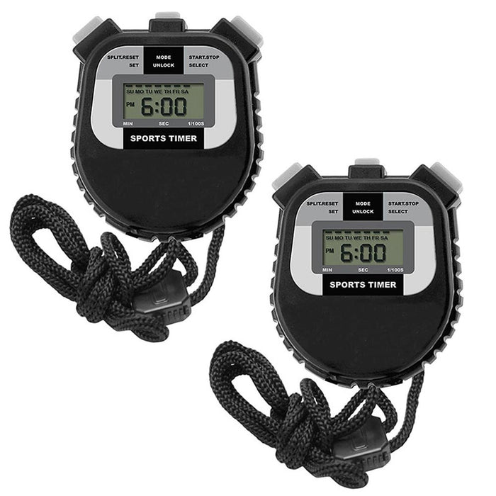 2Pc Electronic LCD Timer Digital Sports Stopwatch Chronograph Alarm Counter Time