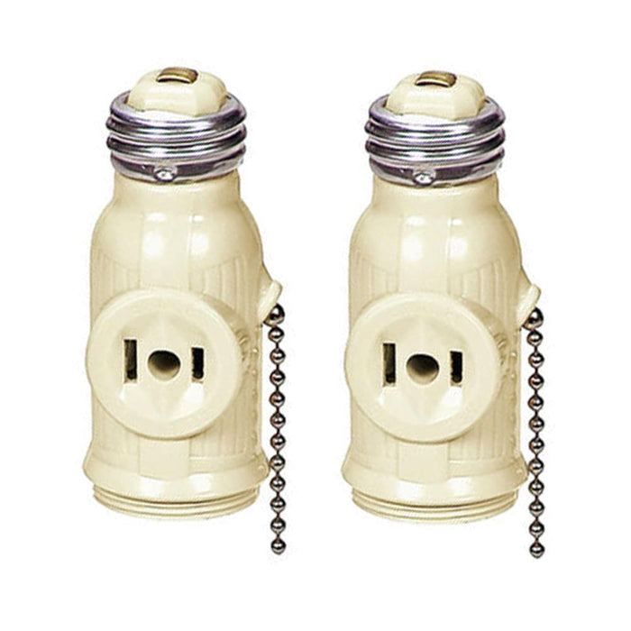 2 Ivory Light Bulb Socket Switch Converter Lampholder Plus Pull Chain 2 Outlets