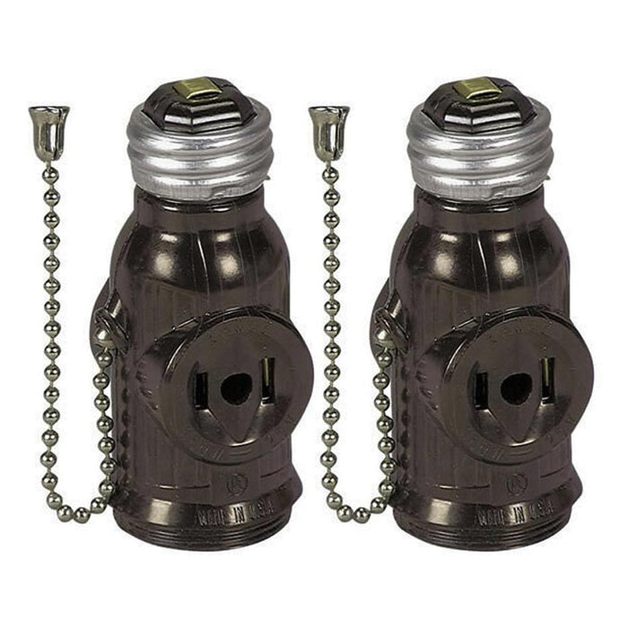 2 Outlet Light Bulb Socket Adapter Converters Plus Two Outlets Pull Chain Switch