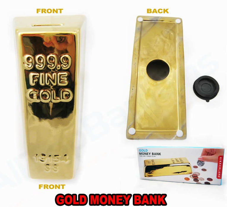 Gold Money Bank Coin Box Piggy Ceramic New Saavy Safe Dollar Coins Gift Adults !