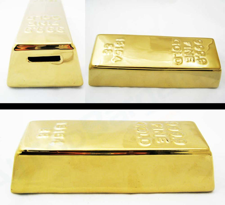 Gold Money Bank Coin Box Piggy Ceramic New Saavy Safe Dollar Coins Gift Adults !