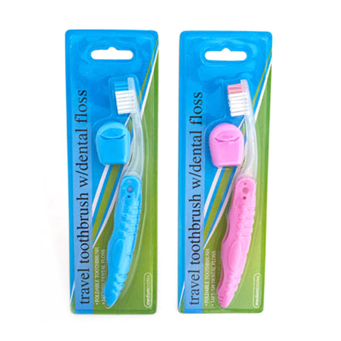 1 Travel Toothbrush Dental Floss Compact Foldable Hiking Camping Adult Kid Set