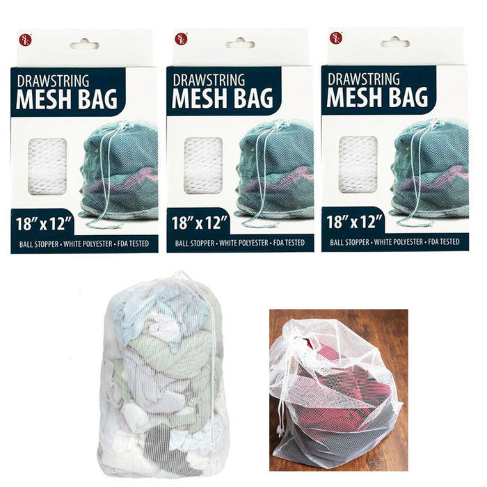 3 Heavy Duty Drawstring Mesh Laundry Bag Wash Hamper Delicates Clothes 18 X 12