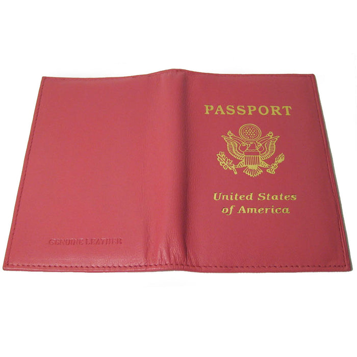GENUINE LEATHER PASSPORT COVER PINK CASE HOLDER WALLET TRAVEL US SEAL GOLD GIRLS