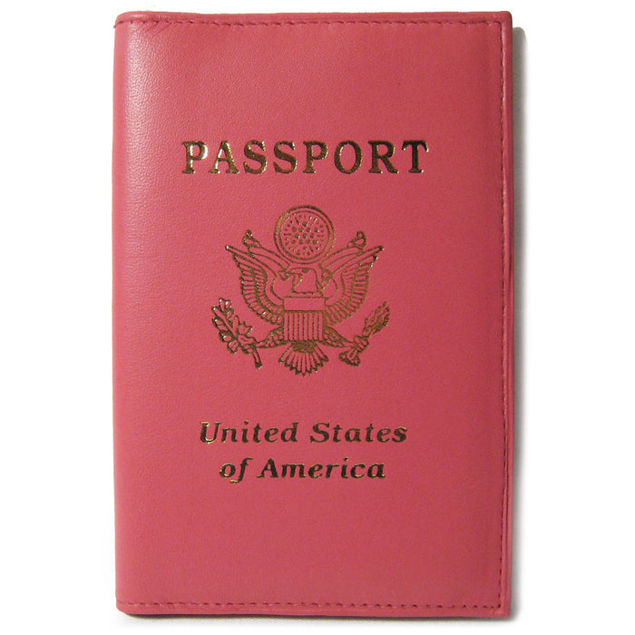 GENUINE LEATHER PASSPORT COVER PINK CASE HOLDER WALLET TRAVEL US SEAL GOLD GIRLS