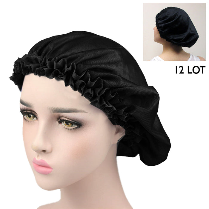 12 PC Black Large Sleep Hair Cap Breathable Comfortable Elastic Salon Hair Cap