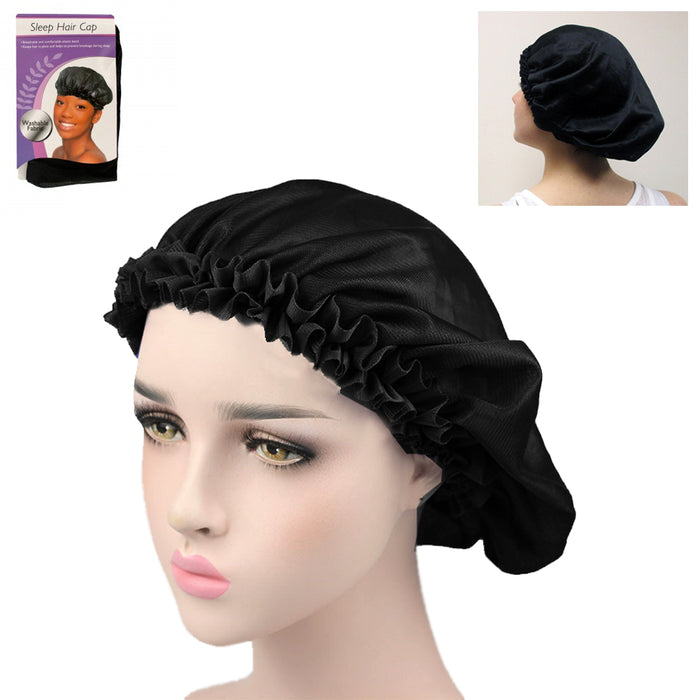 Fabric Night Sleep Cap Hair Bonnet Hat Head Cover Wide Band Adjust Elastic Women