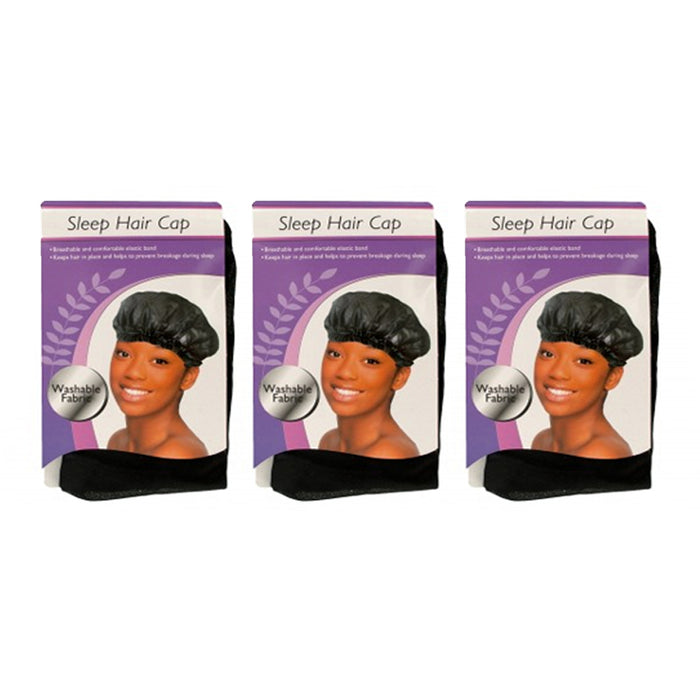 3 Set Fabric Night Sleep Cap Hair Bonnet Hat Head Cover Wide Band Elastic Womens