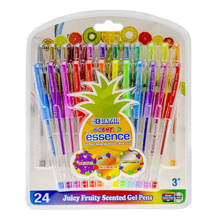24 PC Scented Gel Pens Set Fruit Scent Glitter Pen School Drawing Coloring Book