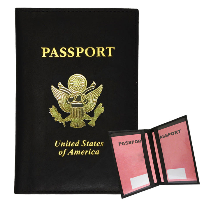 Travel Leather US Passport Organizer Hold Card Case Protector Cover Wallet Black