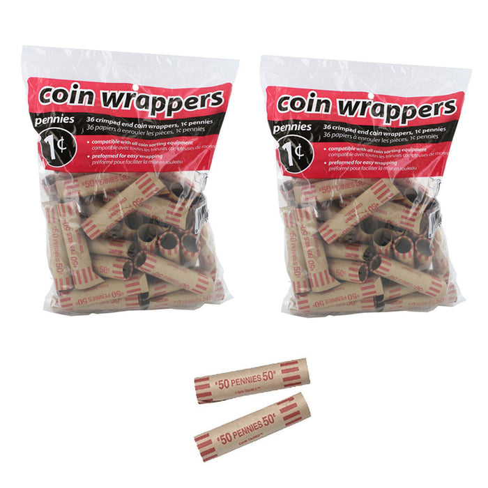 72 Preformed Penny Tubes Paper Coin Wrapper 1 Cent Pennies Roll Counter Shotgun