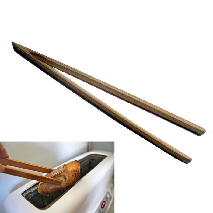 12" Bamboo Wood Toast Tong Wooden Toaster Safe Bacon Bagel Kitchen Chopstick New