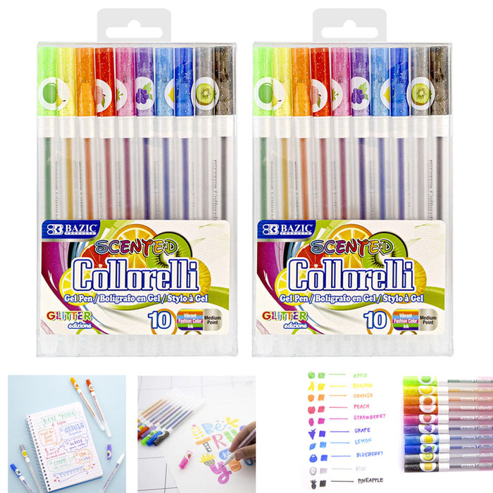 20 Set Scented Gel Pens Glitter Color More Ink Fruit Flavors Pen Coloring Books