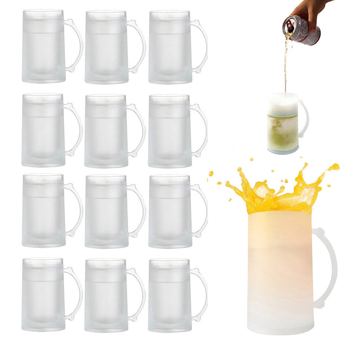 12 PC Frosty Freezer Mug Plastic Drink Cup Cold 14 Oz Ice Beverage Cooling Beer