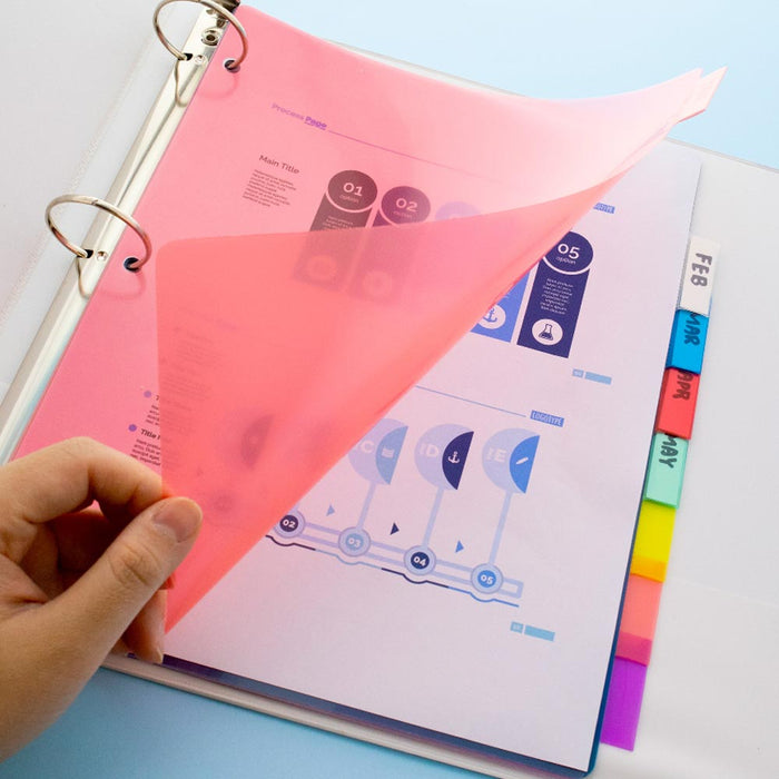 24 X Durable Plastic Binders Dividers Tabs 3 Rings Multicolor Set School Office