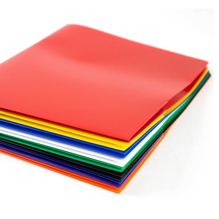 6 Multicolor Plastic Two Pocket Folders Portfolio 3 Hole Punch Prong Letter Size