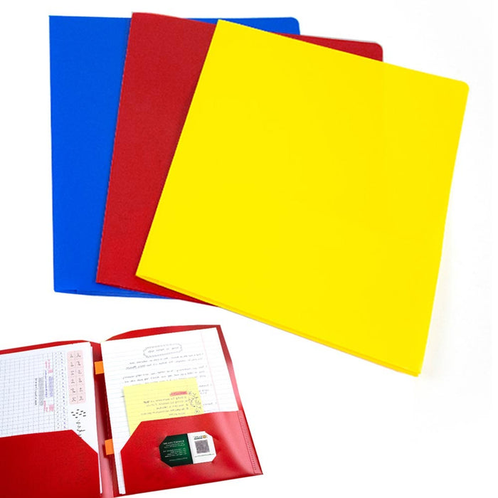 3 Pack Heavy Duty Plastic Folders 2 Pockets Portfolio Letter Paper School Office