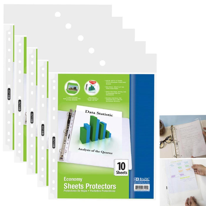 50 Sheet Protectors 8.5 x 11 In Clear Page Ring Plastic Sleeve Binder Safe Paper