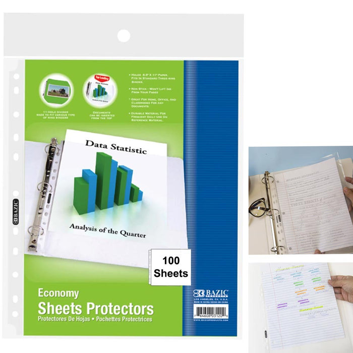 100 Sheet Page Protectors Clear Plastic Sleeve Binders 8.5 x 11 In Paper Office