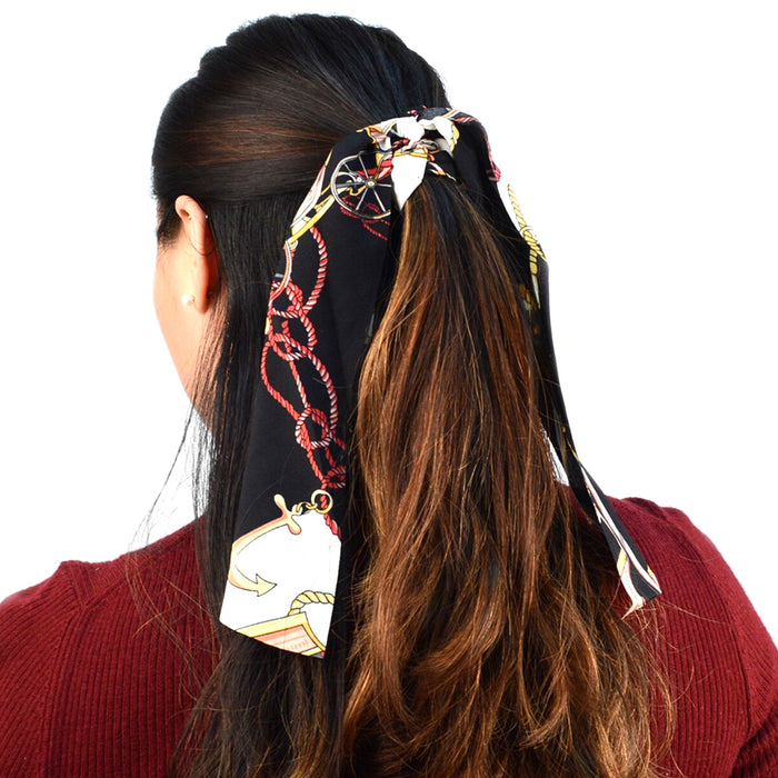 1X Ribbon Hair Tie Vintage Fashion Scrunchies Scarf Ponytail Print Elastic Band