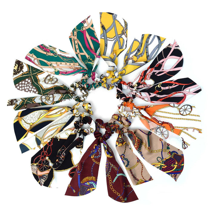 1X Ribbon Hair Tie Vintage Fashion Scrunchies Scarf Ponytail Print Elastic Band