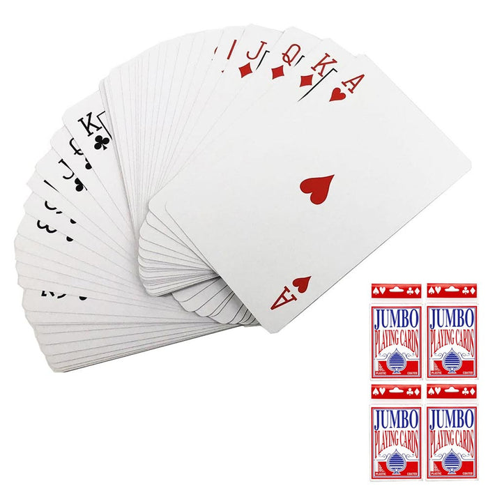 4 Deck Playing Cards Poker Rummy Canasta Jumbo Card Games Family Euchre Pinochle
