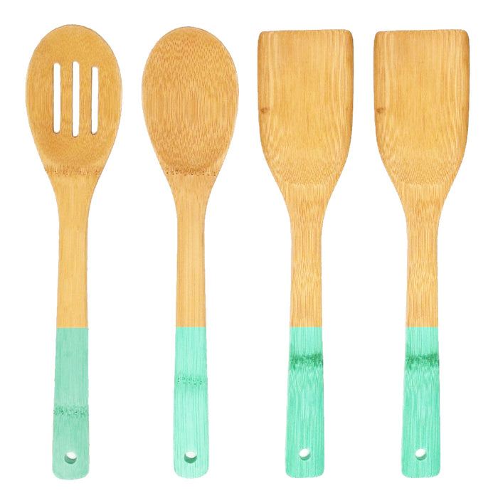 4 Pc Bamboo Spoon Spatula Wooden Set Kitchen Utensil Cooking Mix Non-Stick Tools
