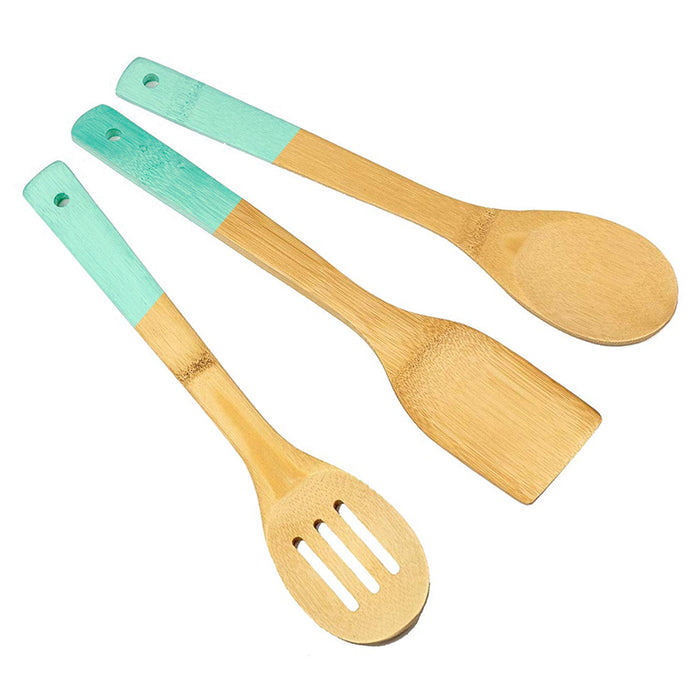 2 Pack Bamboo Kitchen Utensils Set Wooden Spoons Nonstick Cooking Tools Colorful