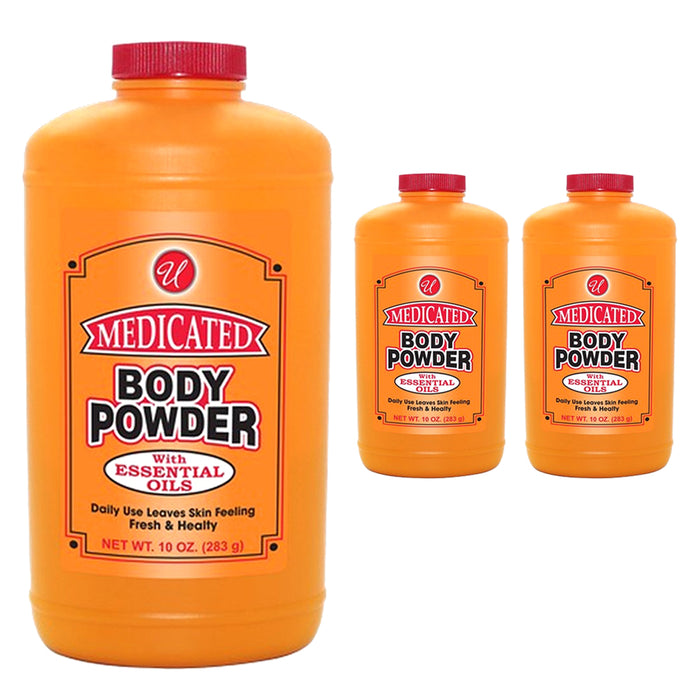 3 Pack Body Powder Medicated 10 oz Cooling Itch Action Relief w/ Essential Oils