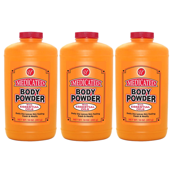 3 Pack Body Powder Medicated 10 oz Cooling Itch Action Relief w/ Essential Oils